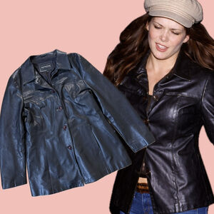 Vintage Sahara Genuine Leather Jacket Black Button Front Size L